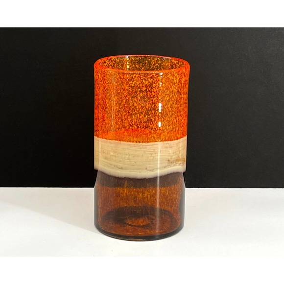 Mid-Century Modern Bright Orange Stripe Glass Cylinder Vase